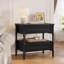 Ensemble de 2 tables de chevet en rotin avec station de charge, table de chevet, noir