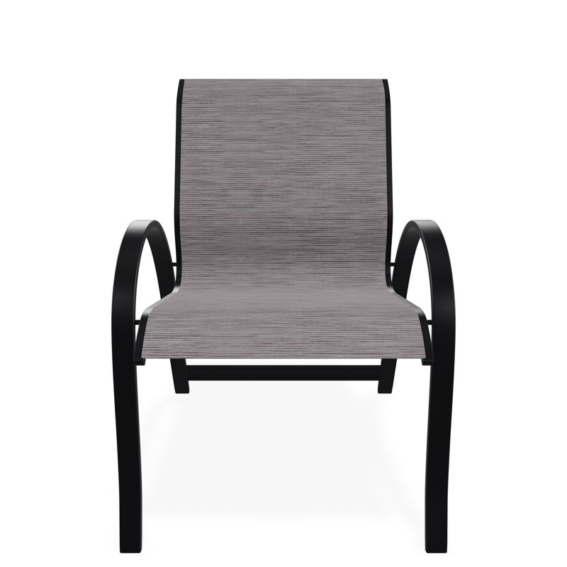 Aruba II Sling Aluminum Frame Stacking Arm Chair, Black, Mocha Sunbrella®