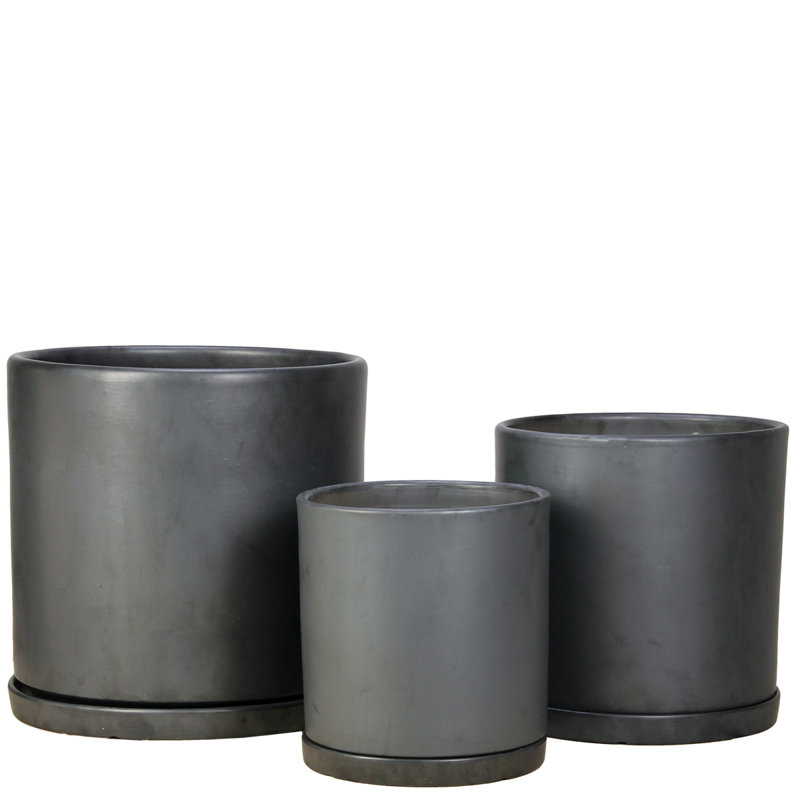 Solna Cylinder w/ Saucer Set of 3 A/B/C - Charcoal, Charcoal