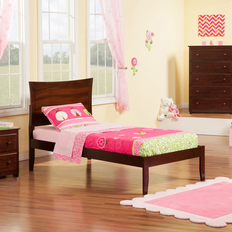 Daury Solid Wood Platform Bed with Built-in Charging Station, Walnut