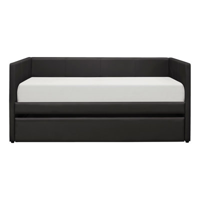 Faux Leather Upholstered Contemporary Daybed With Trundle Wooden Furniture 1Pc