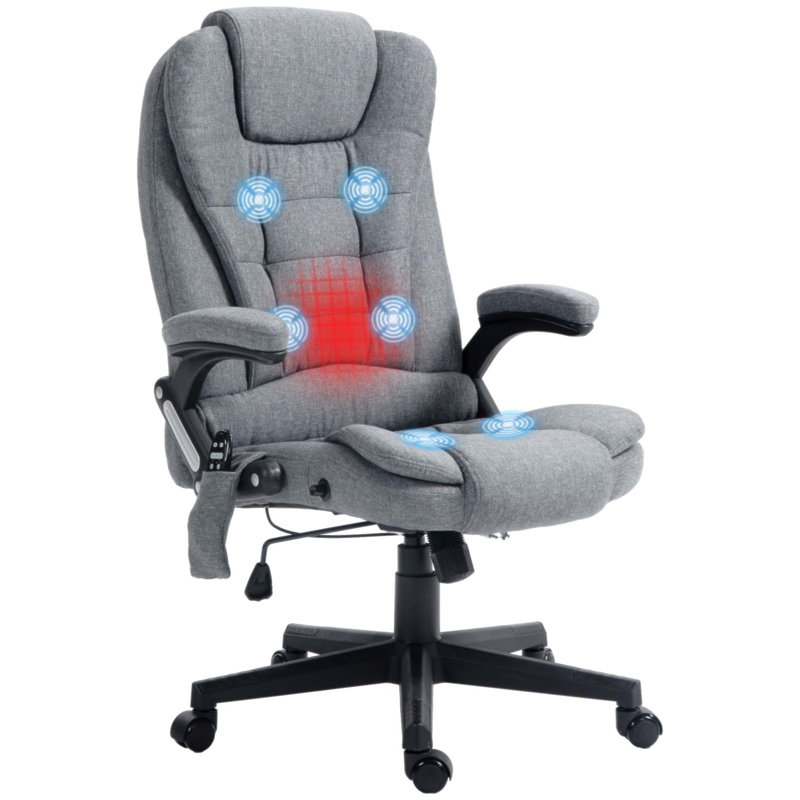 6 Point Vibrating Massage Office Chair with Heat, High Back for Ultimate Comfort and Support, Polyester Gray