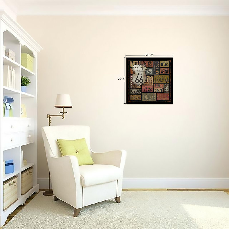 Reproduction d’art textuel sur papier "route 66 US Highway" par Jean Plout, H 18" x l 18" x P 1"