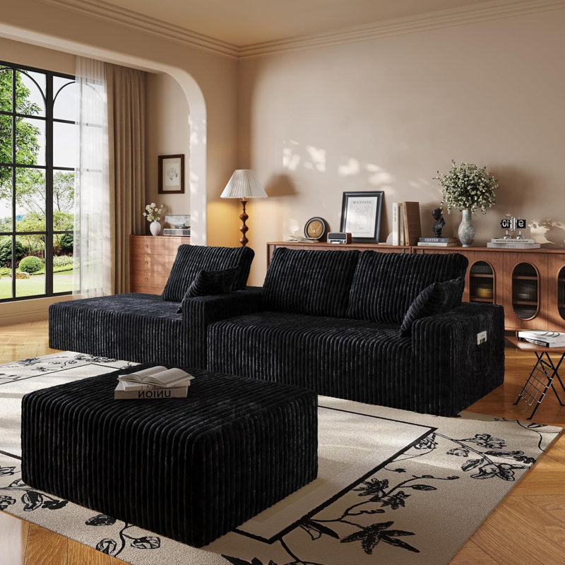 Canapé modulaire en forme de U de 108 po avec repose-pieds, canapé modulaire en velours côtelé avec assise profonde, canapé modulaire en L moderne avec méridienne et canapé rembourré pour la chambre du salon