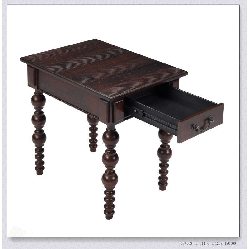 Table de bout en bois massif avec tiroir, assemblage facile pour le salon, table d'appoint Vintage, Espresso