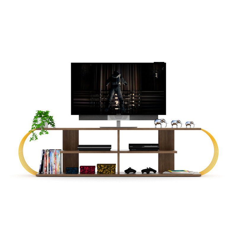 Meuble télé Mid-Century moderne, meuble télé 68 po avec 4 tablettes