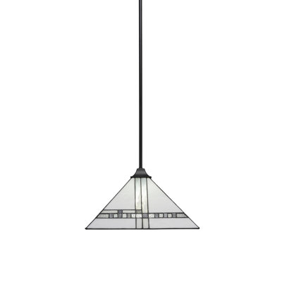 Luminaire suspendu carré suspendu au fini noir mat avec verre art déco 14 po