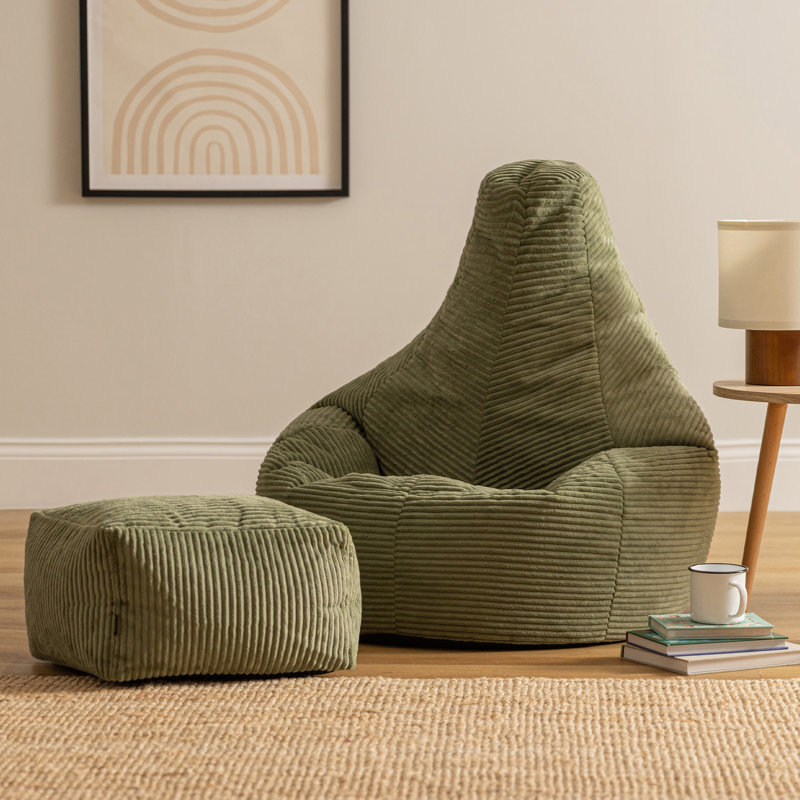 icon Dalton Cord Adults Bean Bag Recliner and Pouffe, Ready Filled Beanbag and Footstool Navy Blue, Sage Green