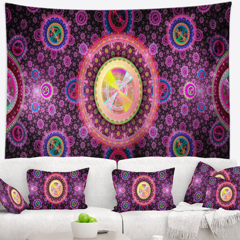 Tapisserie abstraite psychédélique abstraite rose vif, H 78 po x l 92 po
