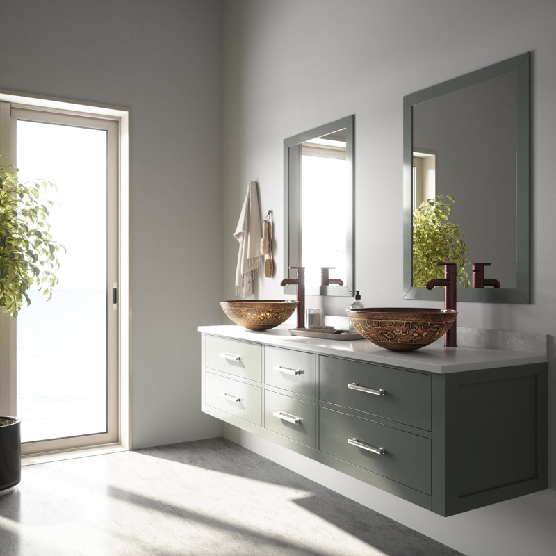 Golden Greek Glass Circular Vessel Bathroom Sink with Faucet