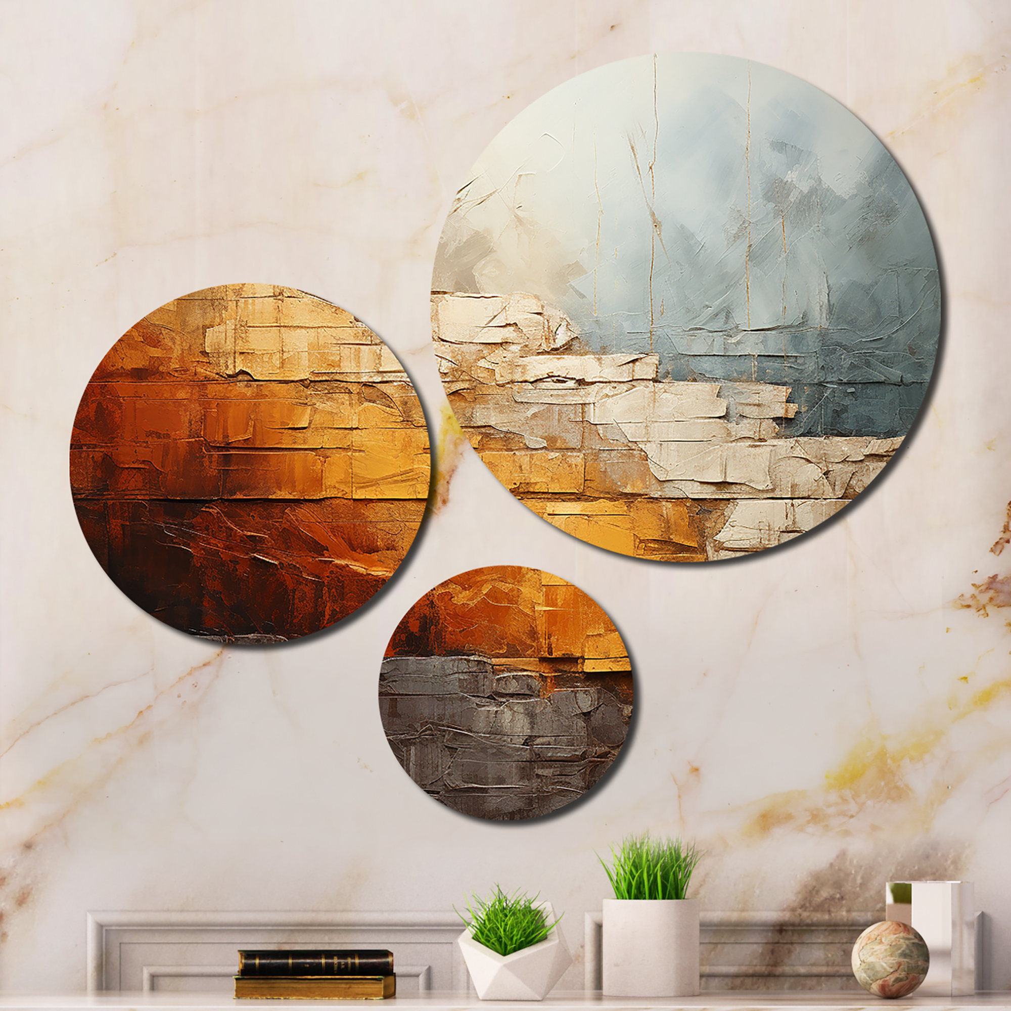 Design Art 3 Grey And Orange Geological Wonders Wall Decor Set Metal ...