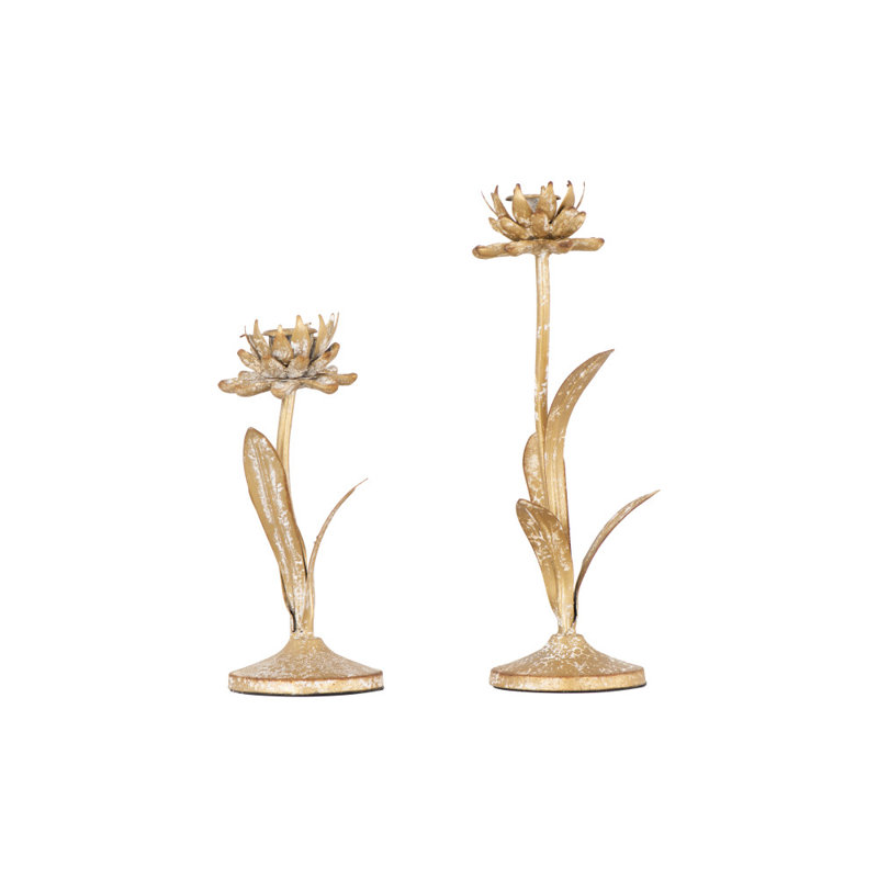 Decorative Metal Flower Cut Shaped Taper Candleholder with Distressed Finish