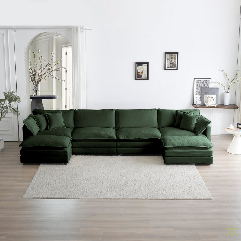 Canapé Comfort U, Chenille verte