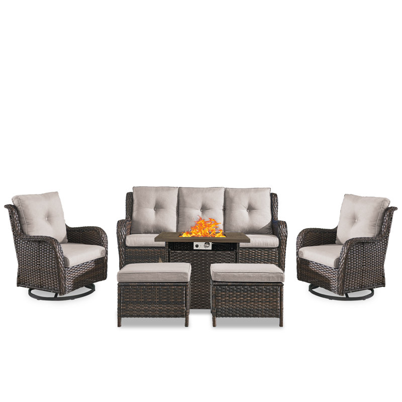 Carolina 5 - Person Sofa Seating Group With Fire Pit And Cushions, Beige