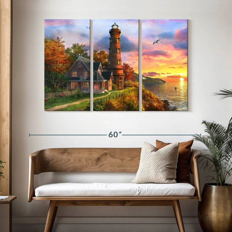 Lilie Seaside Sunset Lighthouse, 32" H x 50" W
