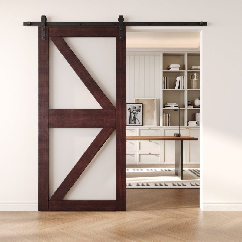 Porte de grange coulissante en bois massif non assemblé 32 x 84 de couleur acajou rouge, 32" x 84"