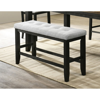 Contemporary Counter Height Bench With Seat, Tapered Wood Legs, Charcoal Linen Look Fabric For Living Room Bedroom Upholstery Look, Modern Style Area
