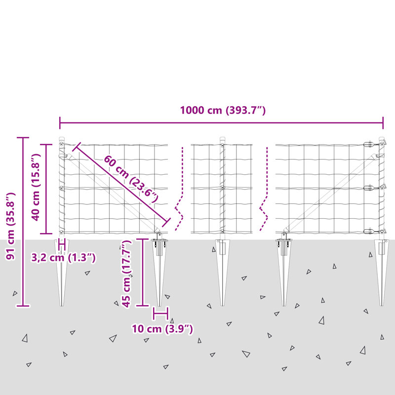 Fence with Post, Grey, 40 x 1000 x 0.2 cm