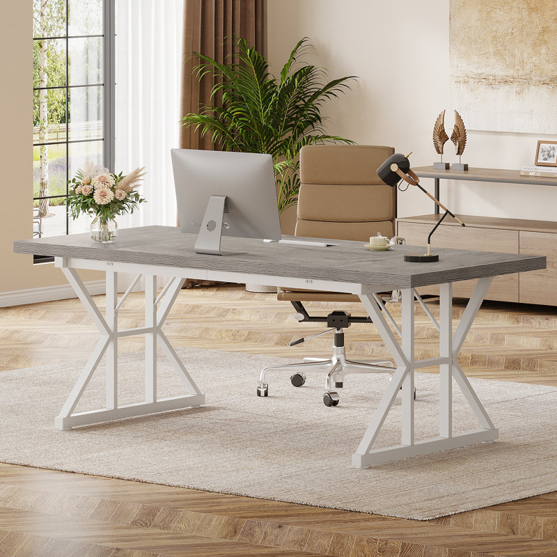 Bureau Crooke, Gris / blanc, H 29,52 po x l 70,87 po x P 31,49 po
