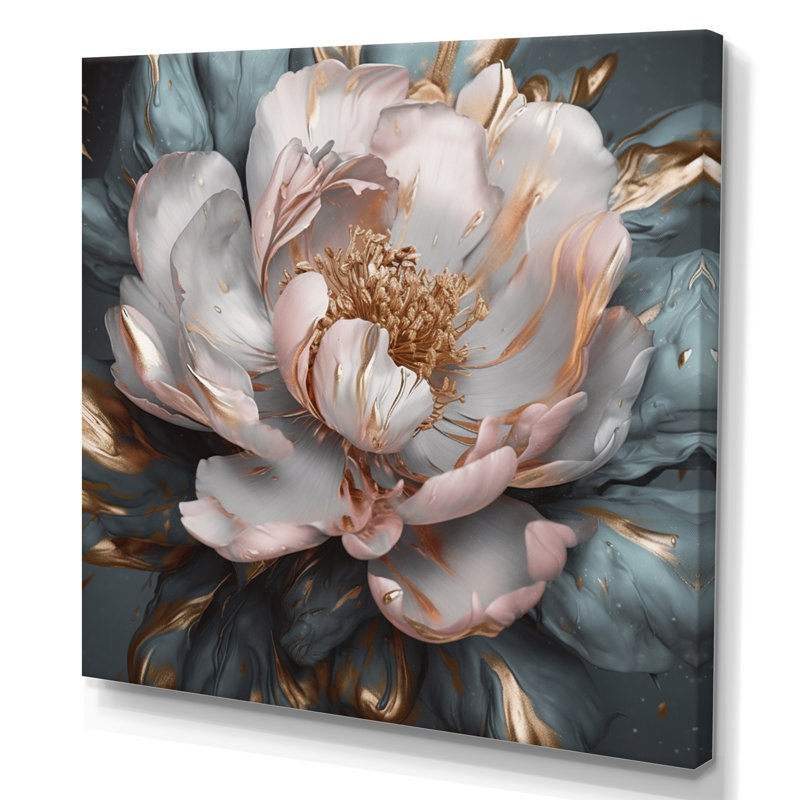 Pivoines roses et grises en fleurs I - impressions florales sur pivoines, H 36 po x l 36 po, Toile tendue