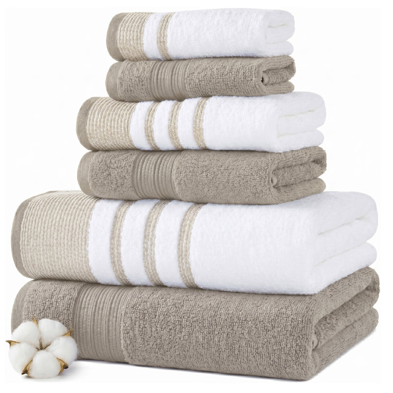 Ensemble 6 pièces de fils Modern, 2 serviettes de bain, 2 serviettes à main, 2 débarbouillettes, blanc à séchage rapide / contraste Reinhart