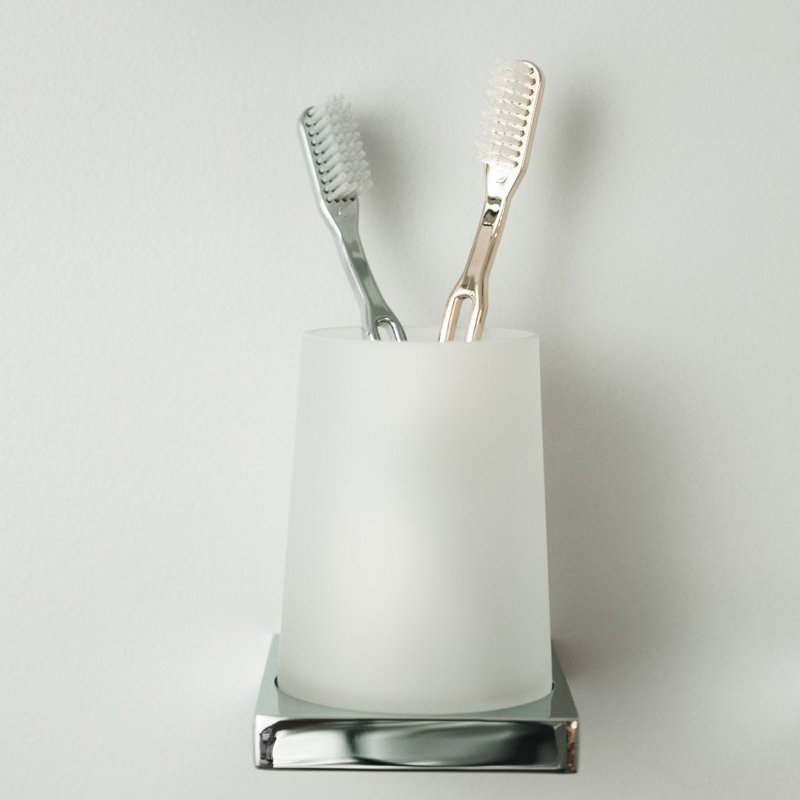 Porte-brosse à dents Edition K - fixation murale - laiton 5 po / verre / chrome poli