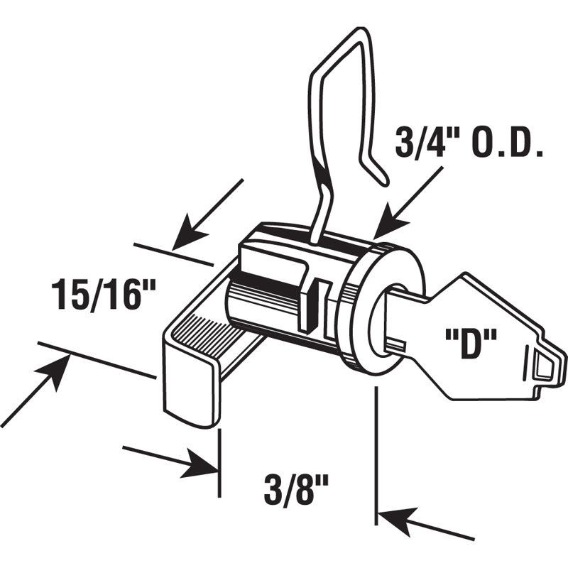 Mail Box Lock, 1 In., Brass, 1" H x 4" W x 3.5" D