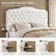  Très grand lit tapissier avec 4 tiroirs Maber, lit plateforme avec rangement et 2 tables de chevet, lit à oreilles en velours, aucun sommier requis, beige-97587618-97587622