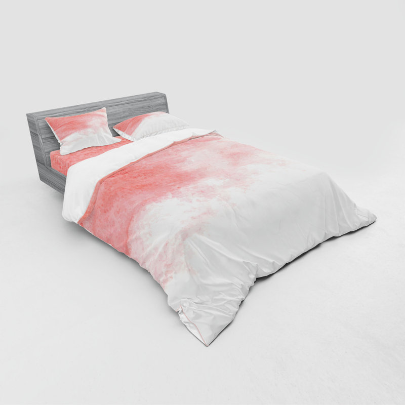Ensemble de housse de couette moderne / contemporain en microfibre rose / blanc