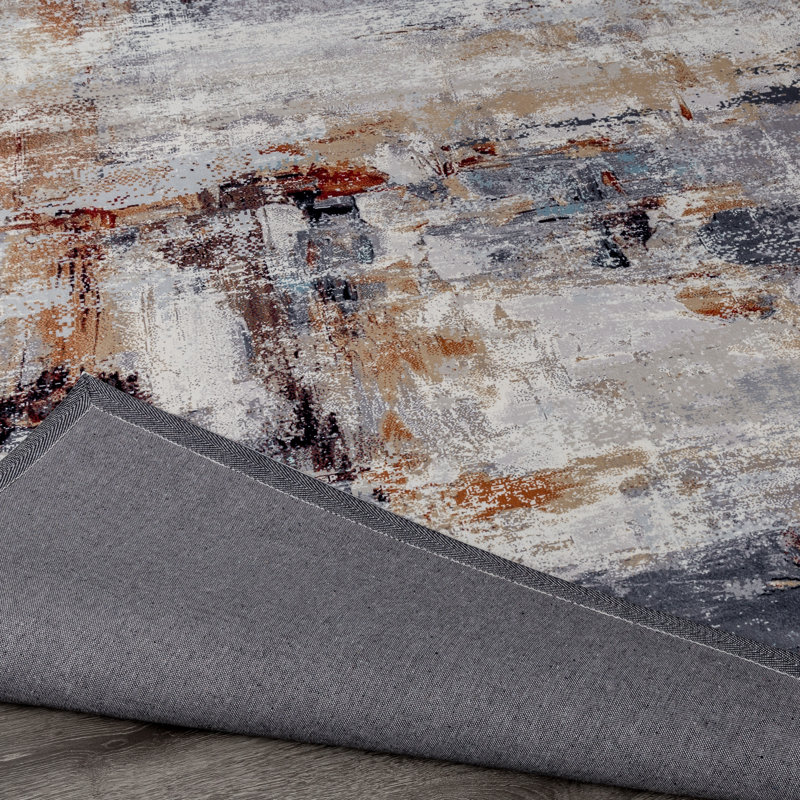 Tapis gris à motif abstrait Lismore, Rectangle de 2 pi x 3 pi