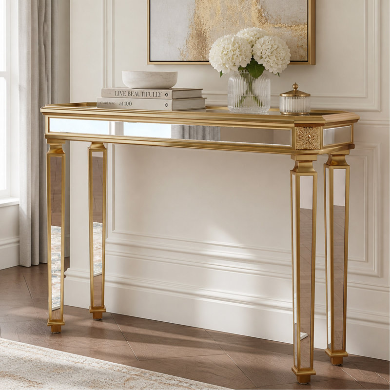 Miroir console rétro à grain de bois pour l'entrée, canapé, salon, l 48 po x H 32,68 po x P 14 po, doré