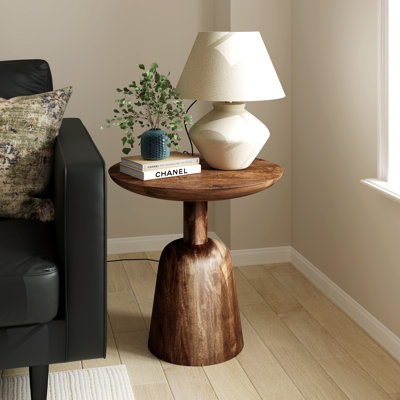 Table d'appoint ronde transitionnelle en bois de manguier massif