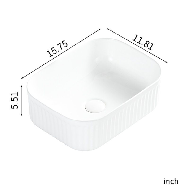 Wozniak Rectangle Bathroom Vessel Sink In Milk White Ceramic Above Counter, Matte Texture For Better Appearance, Easy To Maintain, 15.29 Depth, 12.08 Width, 5.66 Height, 17.05 Lb Weight American Style Vanity