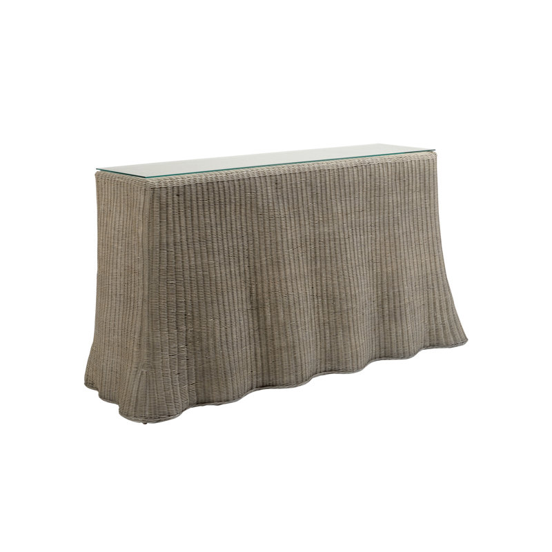 Gray Wash Wicker Console Table with Glass Top