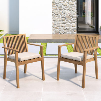 Outdoor Dining Chairs 2 - Piece Wood Frame, Comfortable Foam Filled Seats, Waterproof Covers, 400 Lbs Capacity, Brown And Beige For Gardens Chair Seating With Fabric, Per Chair, Color, Ideal Patios
