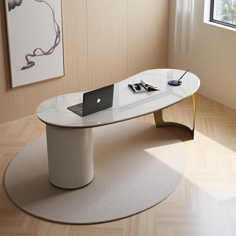 Bureau moderne en pierre avec base de tiroir, H 28,74 po x l 62,99 po x P 70,87 po