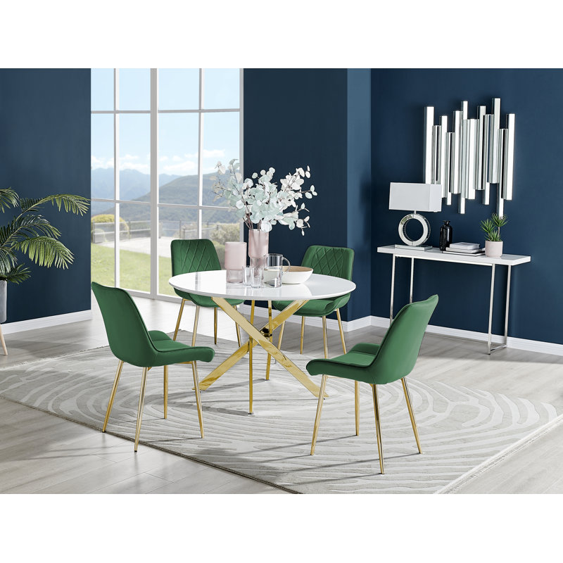 Eubanks 4 - Person Dining Set, Green/Gold