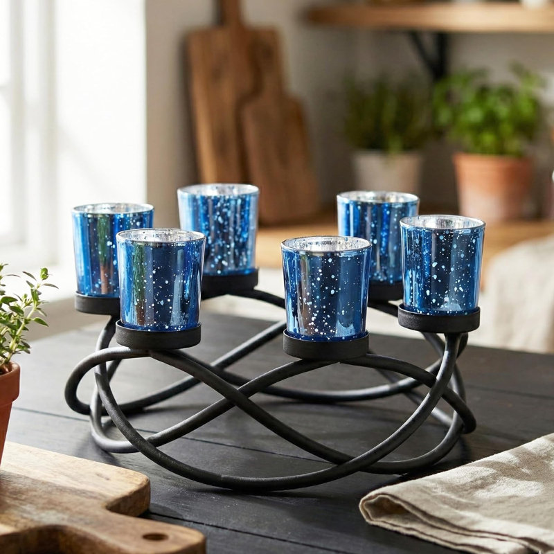 Centre de table avec porte-bougie ronde, Black/Blue