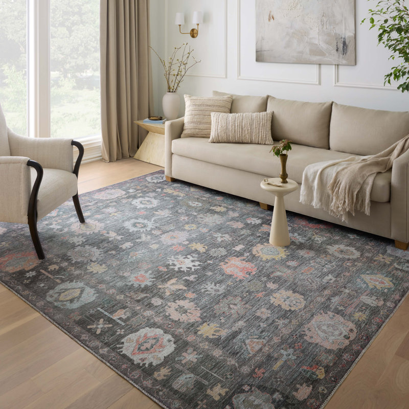 Elysium Charcoal Oriental Floral 8'6" x 11'6" Wool-Synthetic Blend Rug