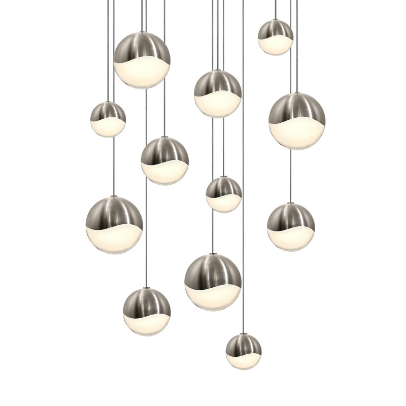 Grapes™ 12 - Light LED Pendant, Satin Nickel, 3.75" H x 13.75" W x 13.75" D