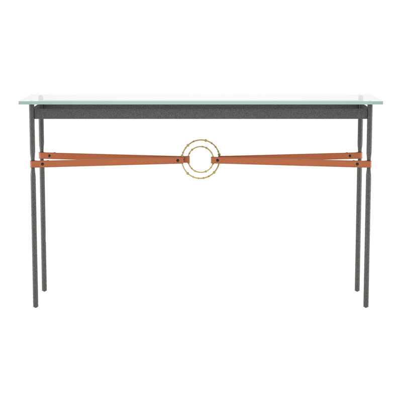 Console Equus, Fer naturel, Laiton moderne, Cuir châtaignier