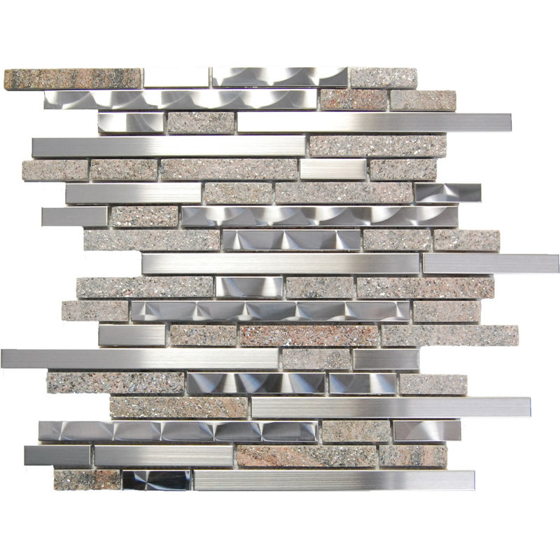 Random Sized Metal Mosaic Tile, Silver/Brown
