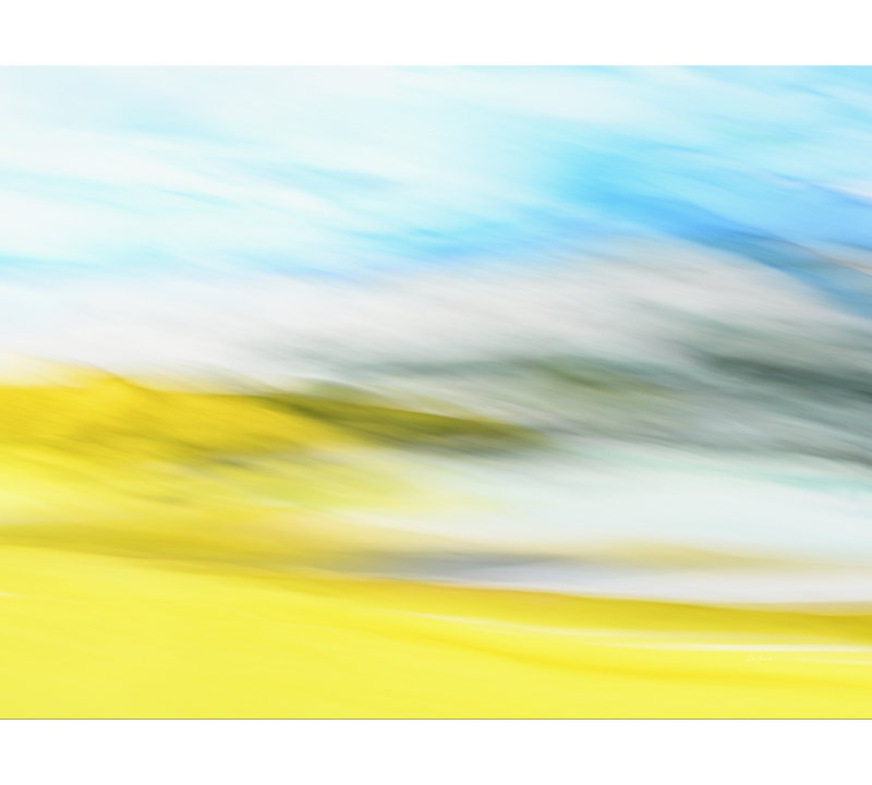 Paysage déplacé par Rica Belna - Peinture, H 19 po x l 25 po, Toile tendue, H 18 po x l 24 po