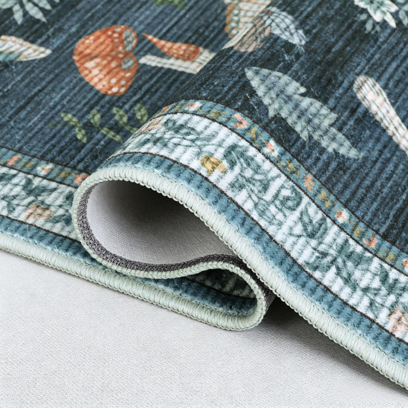 Rectangle Floral Washable Area Rug, Blue, 140*200cm