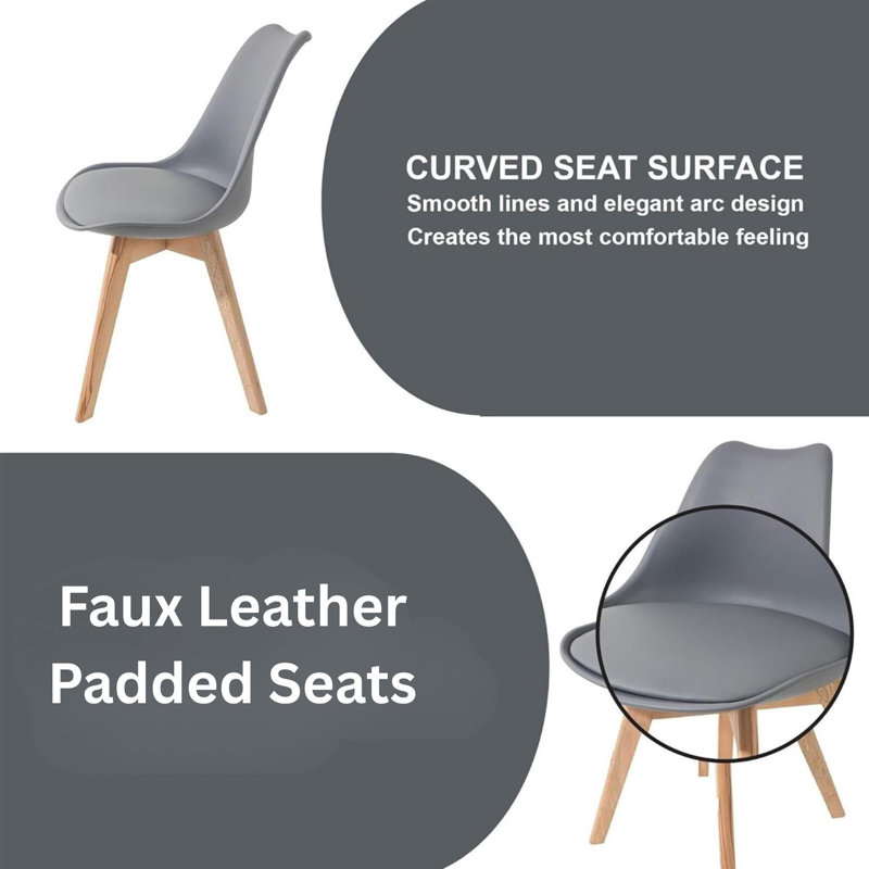 Modern Dining Table with 4 Chairs with faux leather padded seats, Grey, 75cm H x 117cm W x 77cm D
