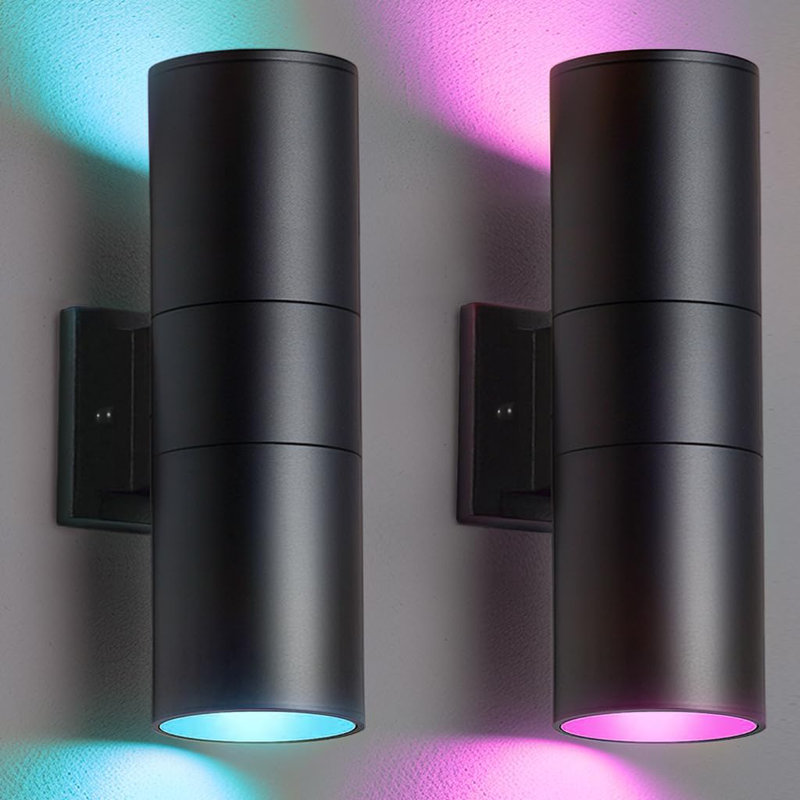 Smart Porch Light Wifi RGB Outdoor Wall Lights 2 Pack, Dimmable Cylinder Exterior Lighting Fixture App Control With Remote, No Hub Required Outdoor Sconce For Doorway Theater Garage, ETL Listed
