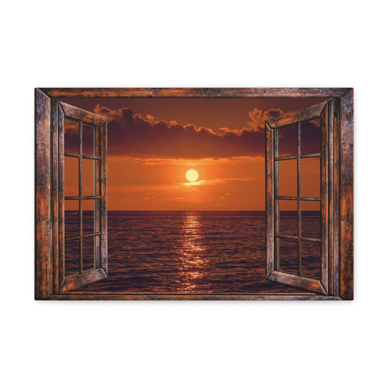 Reproduction sur toile, art mural, fenêtre, coucher de soleil, vue sur la nature, photographie, réalisme, paysage