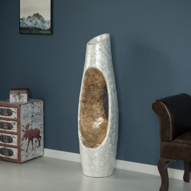 Vase à fleurs moderne au design unique et blanc avec intérieur doré, pour le salon, l'entrée ou la salle à manger, 43 pouces