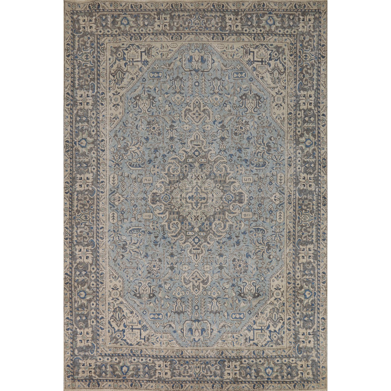 Tapis bleu clair à motif géométrique traditionnel 7 x 9