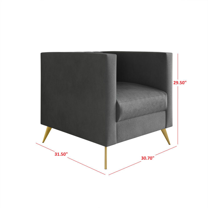 Fauteuil carré en velours Cramlington, Velours gris